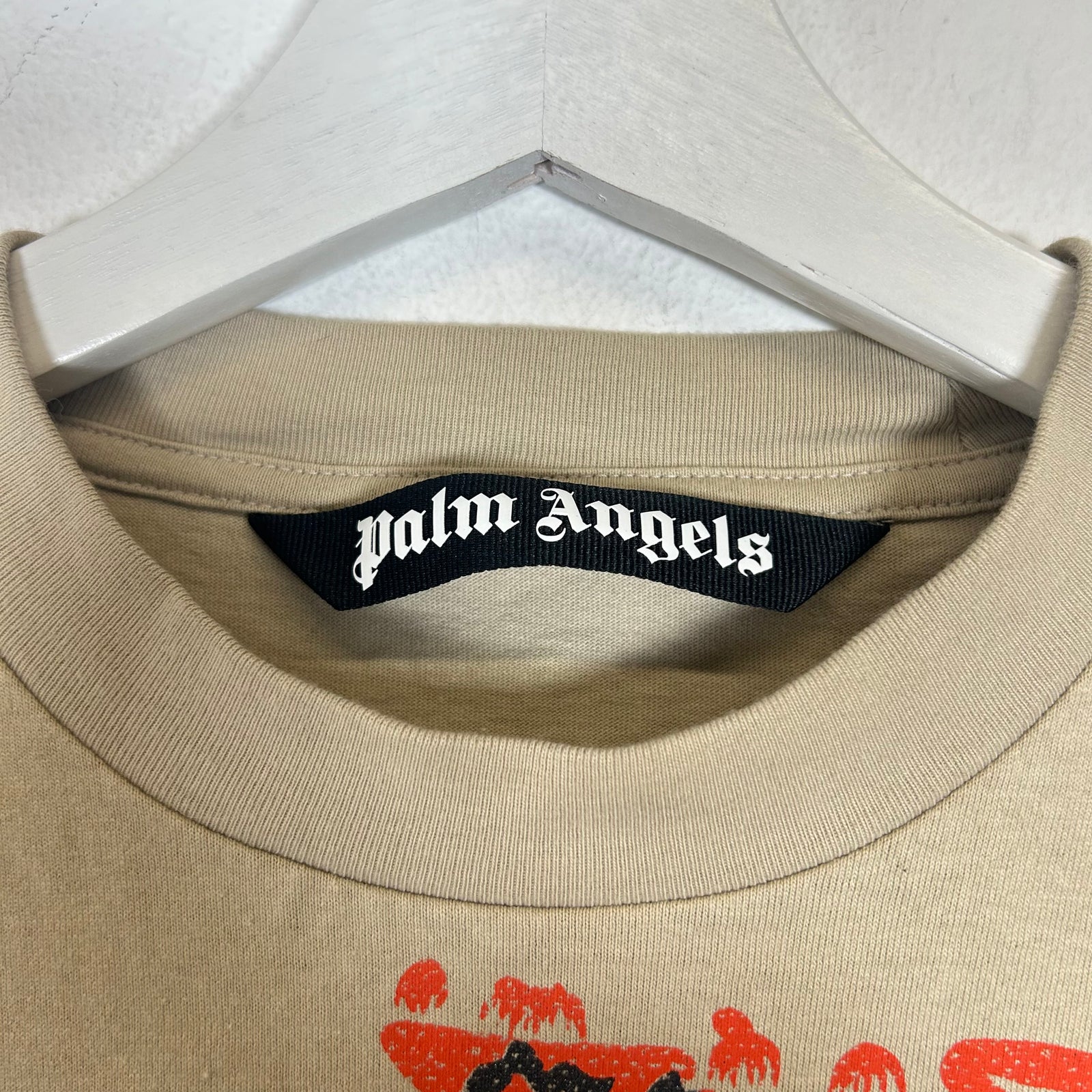 Palm Angels Beige Palm Tree Logo T-shirt Size S