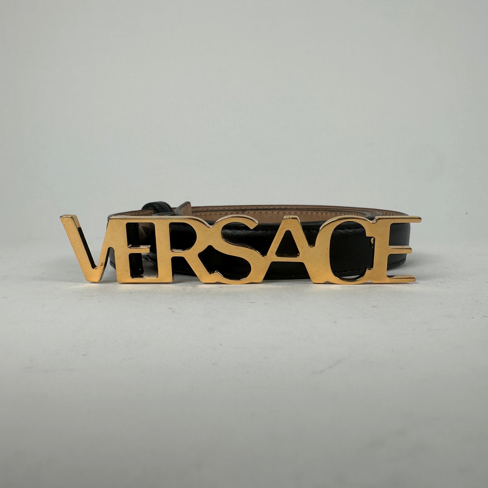 Versace Black/Gold Logo Belt Size 36