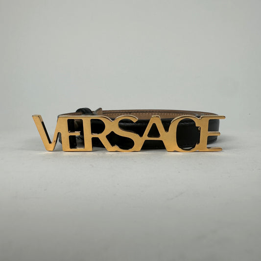 Versace Black/Gold Logo Belt Size 36