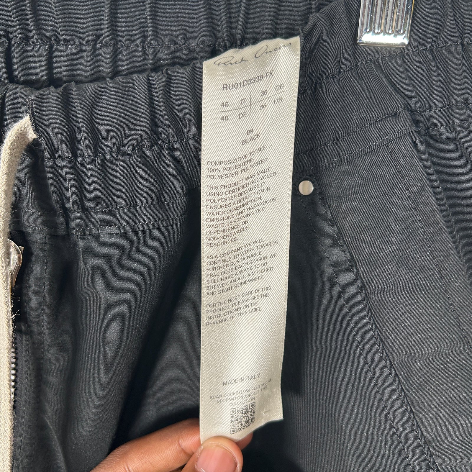 Rick Owens DrkShdw Black Nylon Bela Cargo Pants Size S