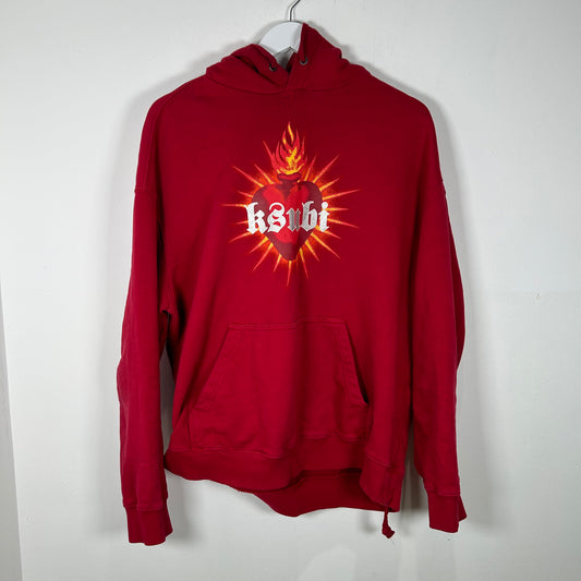 Ksubi Red Flaming Heart Hoodie Size L
