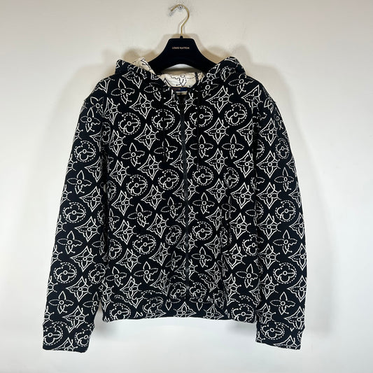 Louis Vuitton x NBA Black Monogram Strategic Flowers Quilted Zip-Up Hoodie Size XL