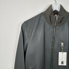 Burberry Dark Steel Leather Bomber Jacket Size 48