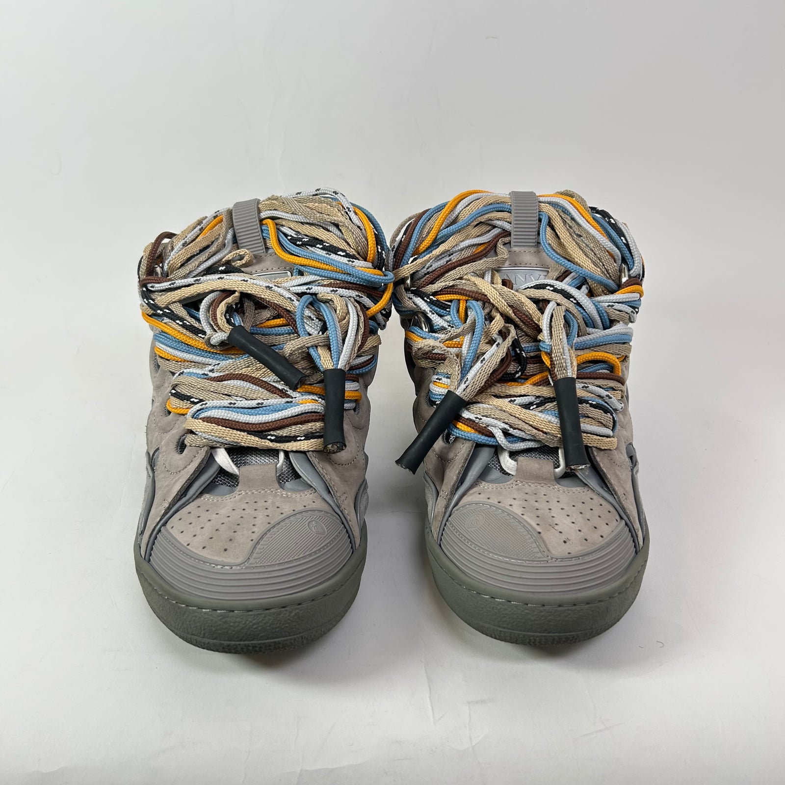 Lanvin Grey Multicolor Lace Curb Sneakers Size 44