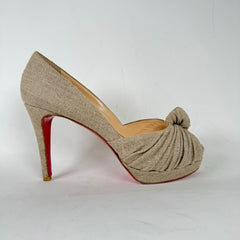 Christian Louboutin Beige Canvas Greissimo Pump 100 Heels Size 37.5