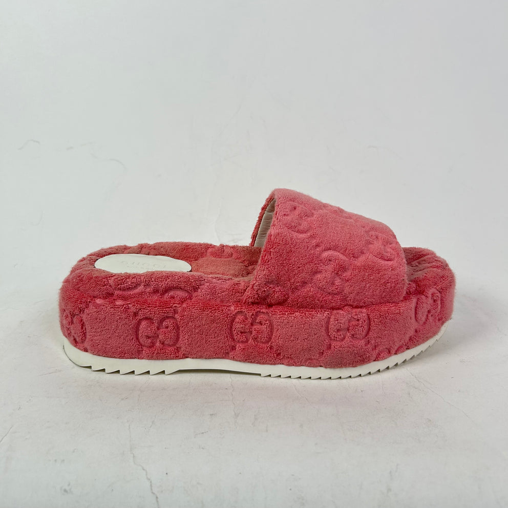 Gucci Pink GG Terry Cloth Platform Sandals