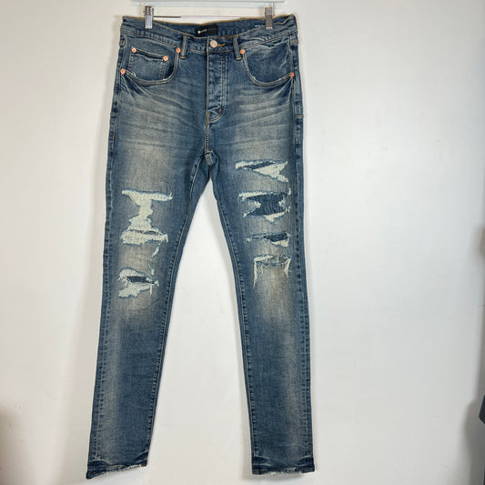 Purple Brand Mid Indigo Repair Blowout Jeans Size 34