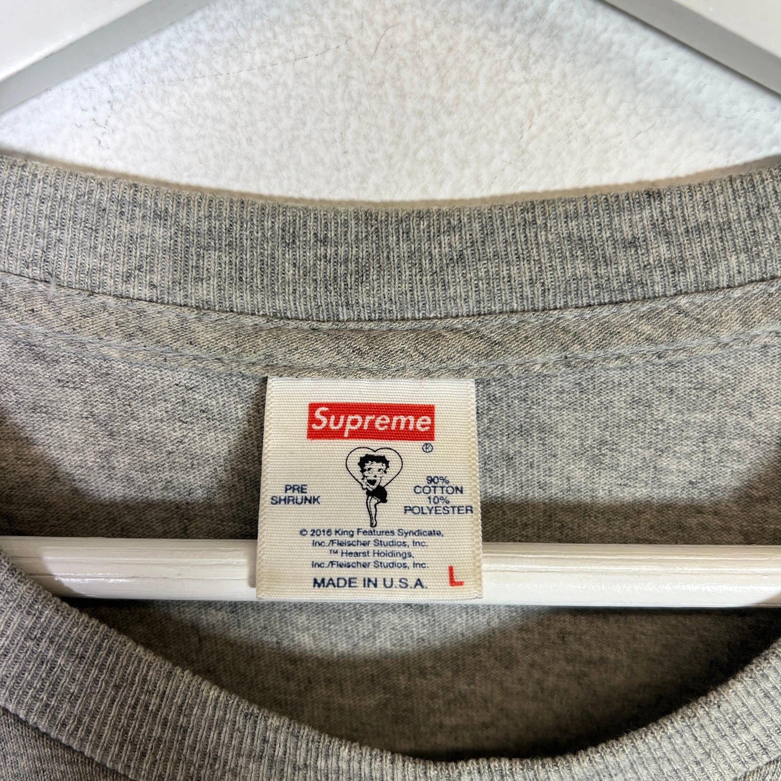Supreme SS16 Grey Betty Boop T-Shirt Size L