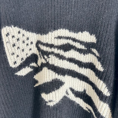 Celine Black Boxy Flag Ribbed Intarsia Mohair Sweater Size XXL