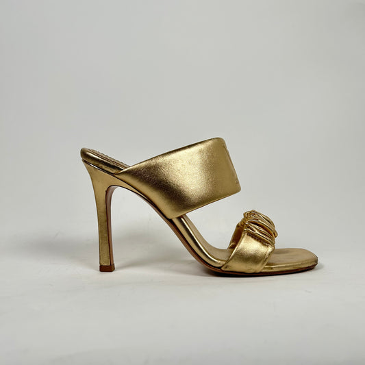 Louis Vuitton Gold Metallic Leather Sandals Size 39