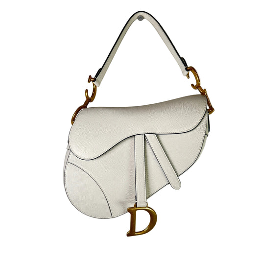 Dior Latte Grained Calfskin Medium Saddle Bag