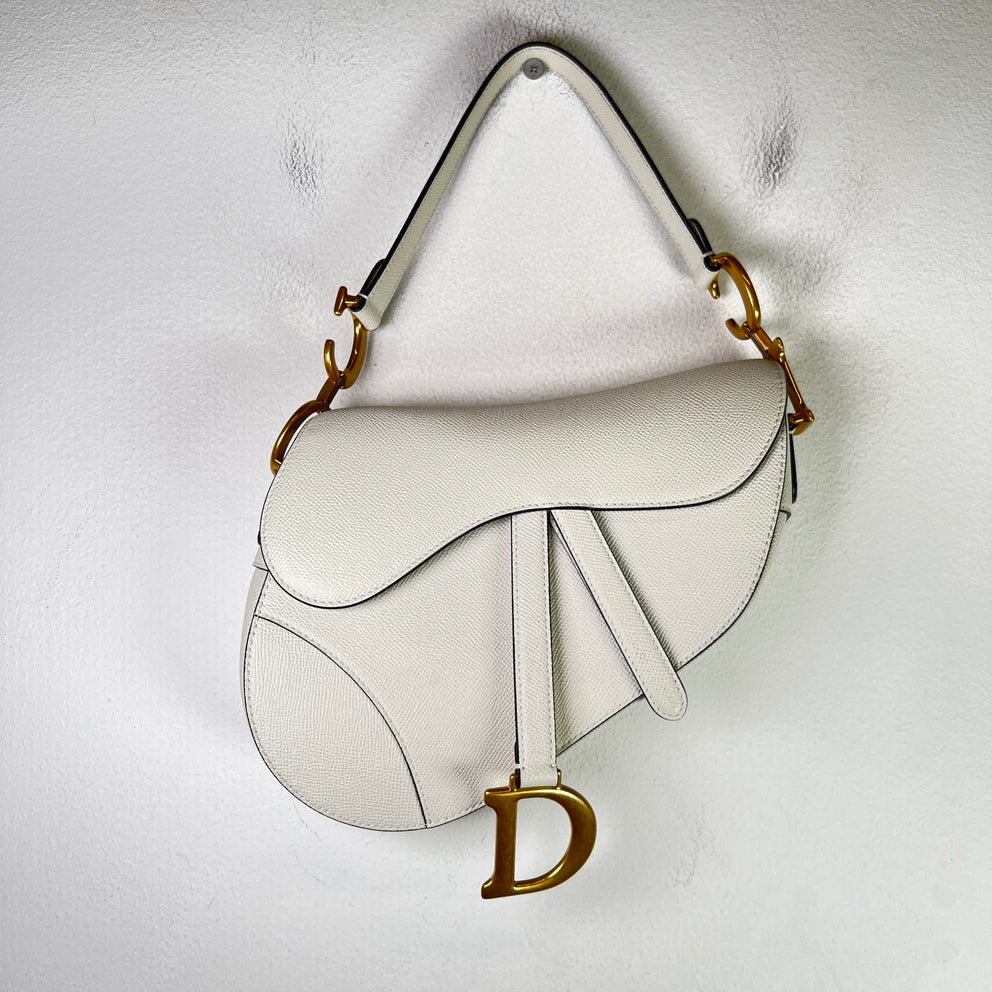 Dior Latte Grained Calfskin Medium Saddle Bag