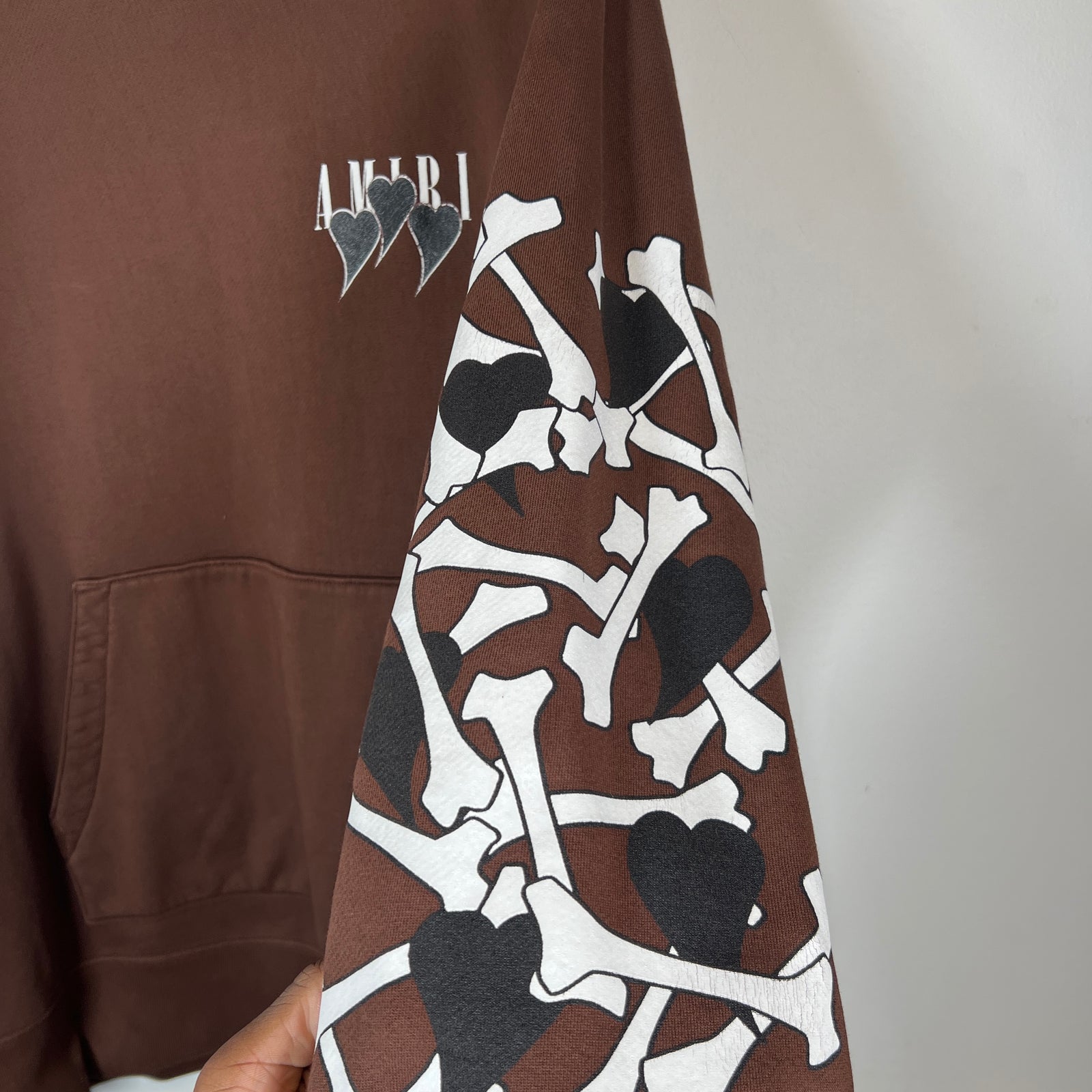 Amiri Brown 3 Hearts Bones Hoodie Size XXL