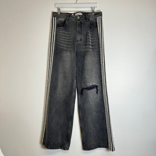 Vale Black Washed Forever Striped Jeans Size 32