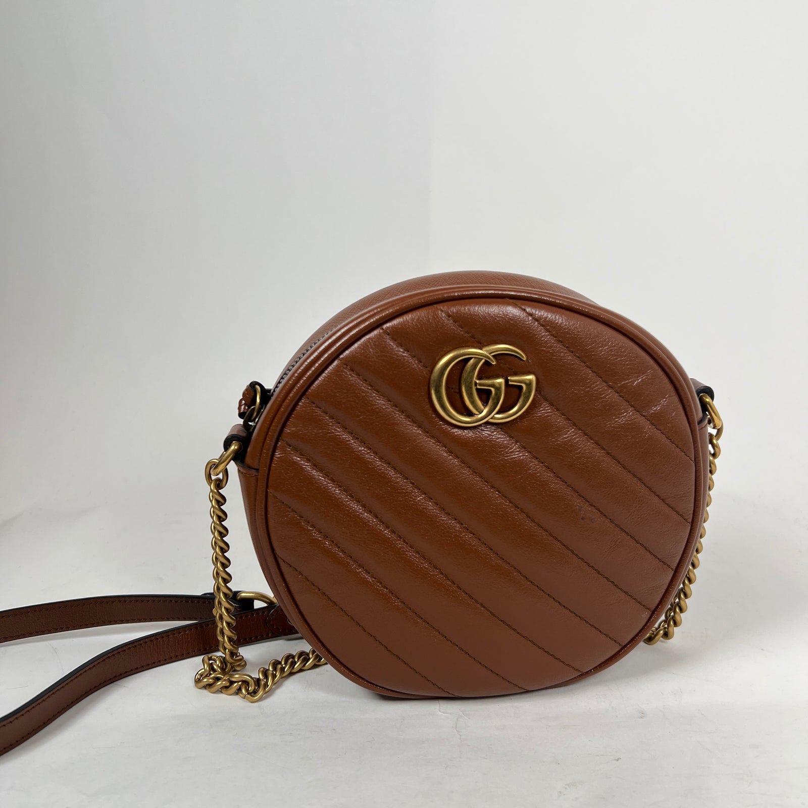 Gucci Brown Azalea Calfskin Diagonal Mini Round Shoulder Bag