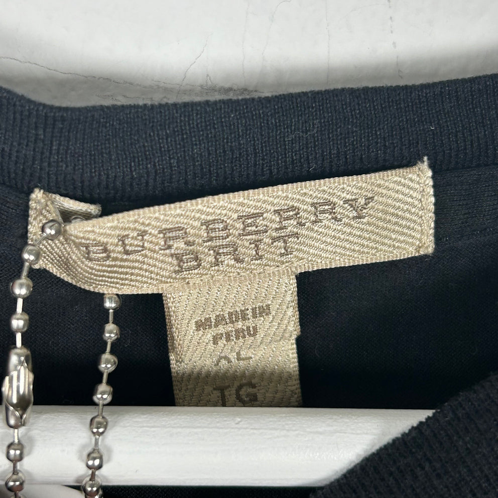Burberry Black Plaid Shoulder T-Shirt Size XL