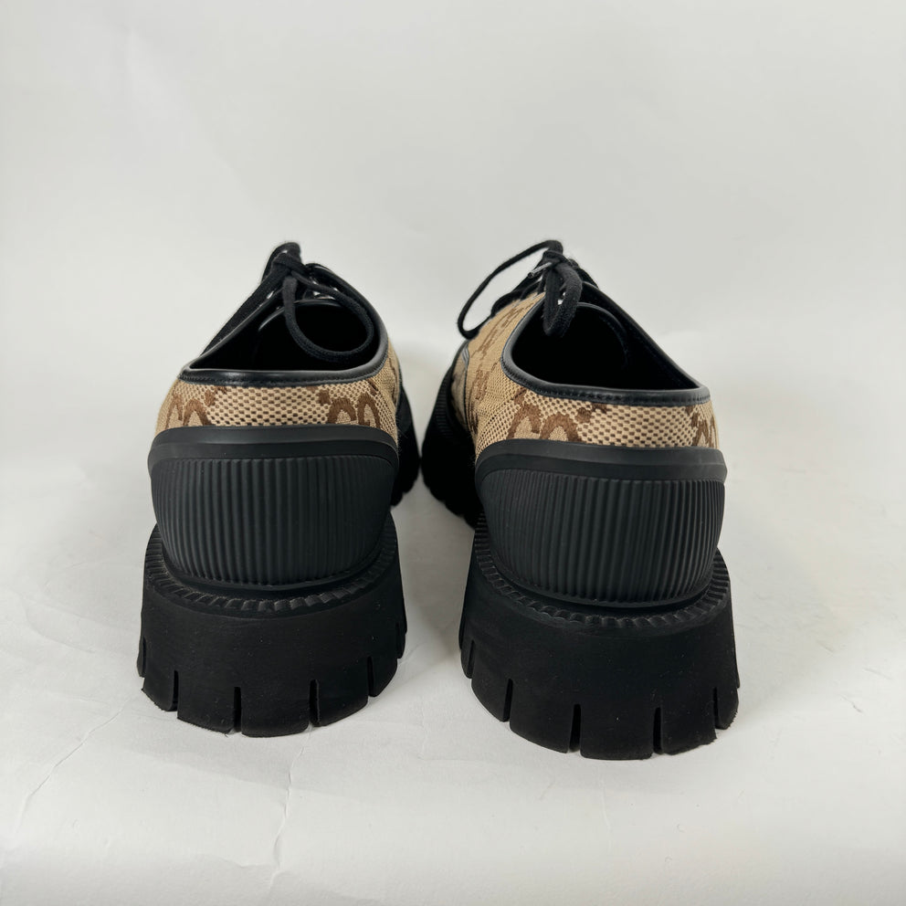 Gucci Beige Maxi GG Lace Up Derby Sneakers Size 10.5