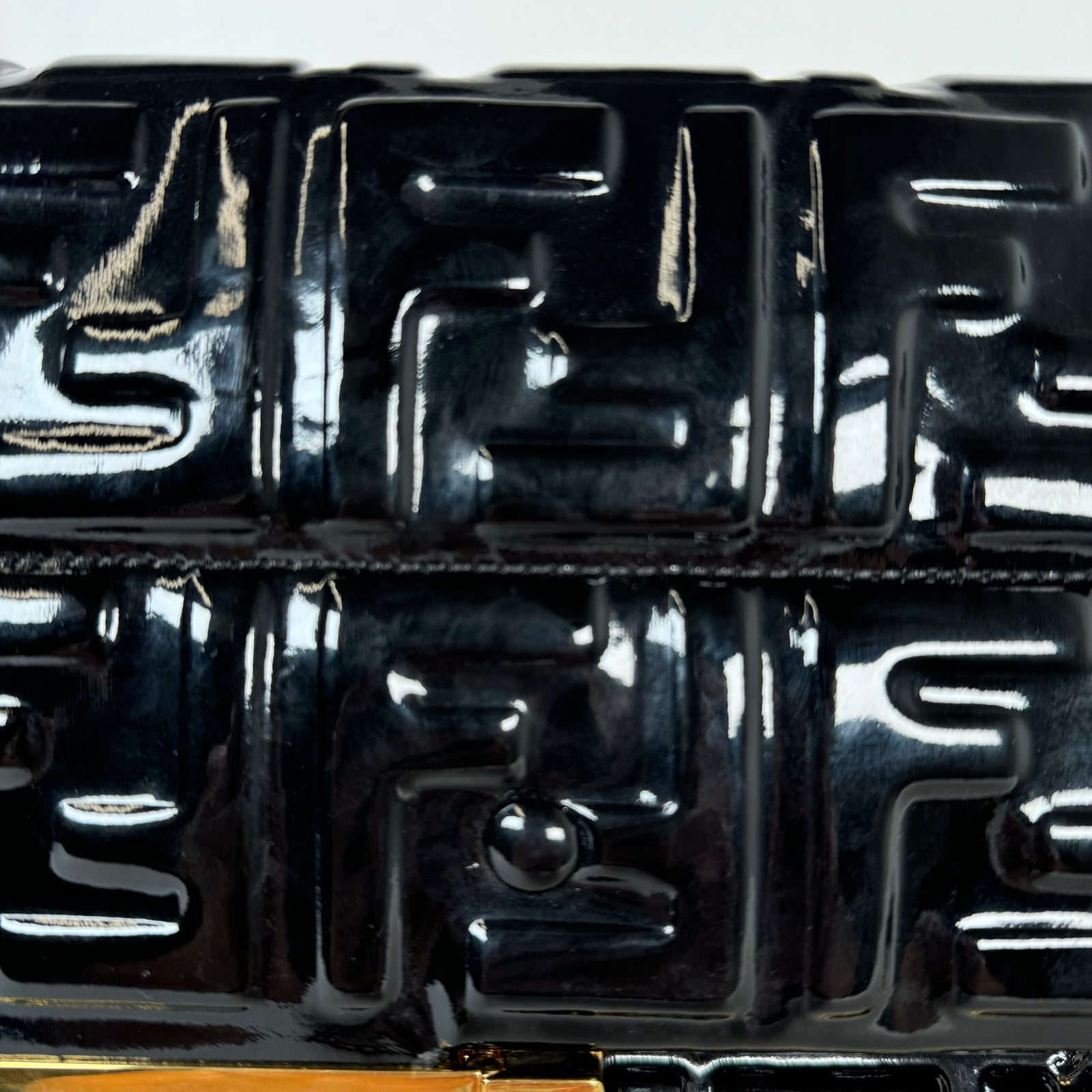Fendi Black FF Embossed Patent Leather Shopper Tote