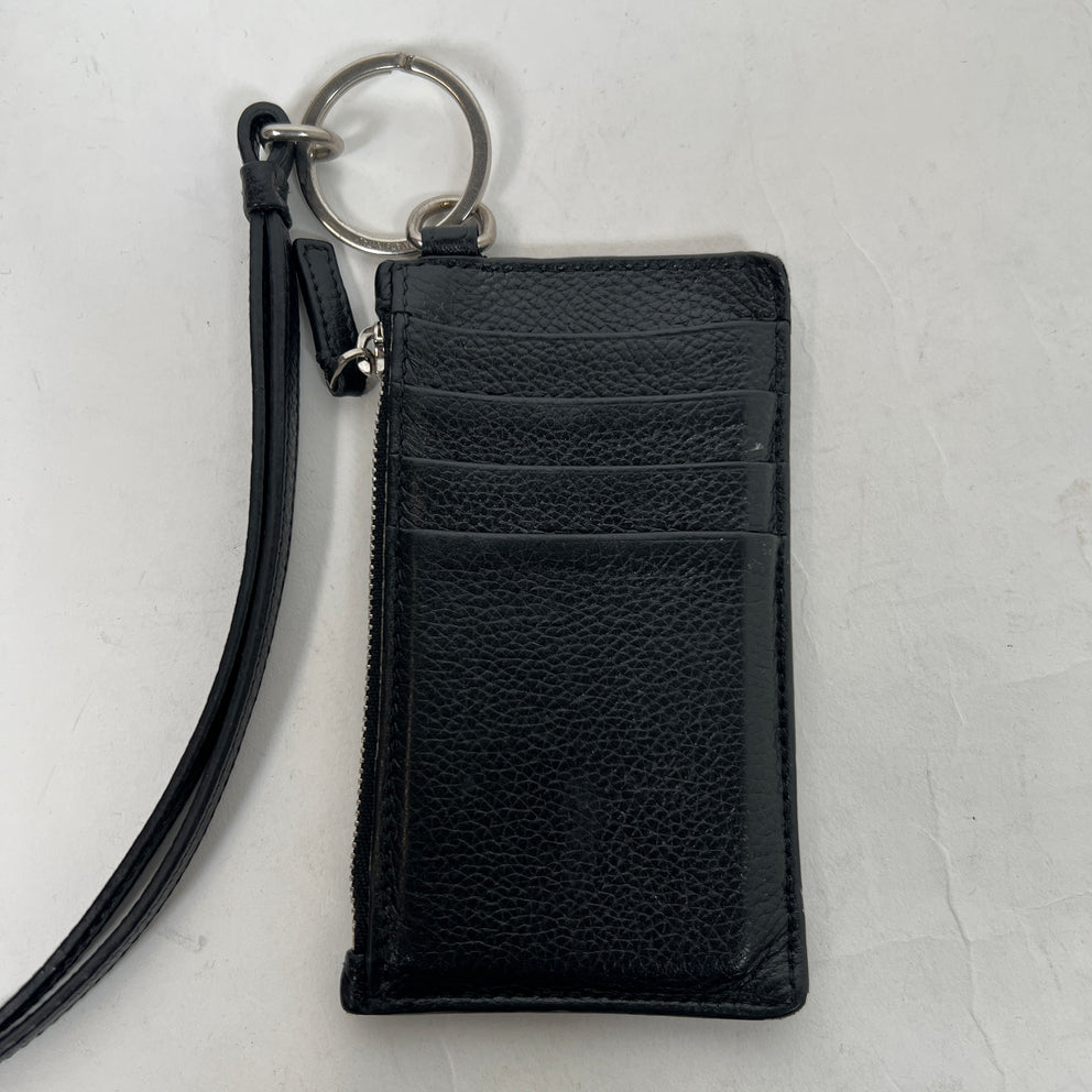 Balenciaga Black Leather Card Holder Lanyard