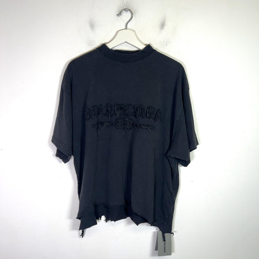 Balenciaga Distressed Logo Cropped T-Shirt