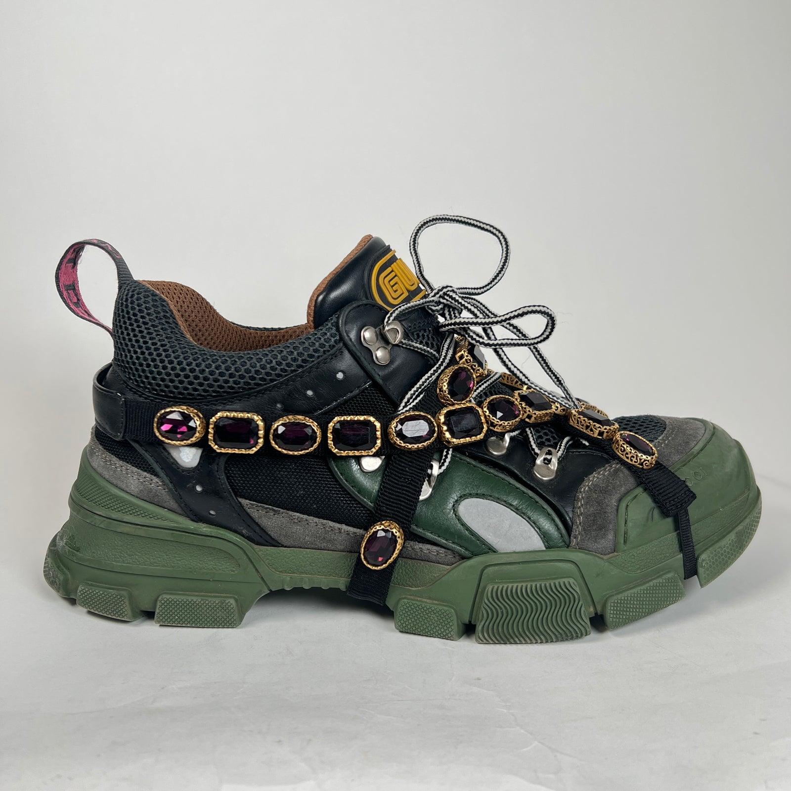 Gucci Green/Black Crystal Flashtrek Sneaker Size GG 10.5