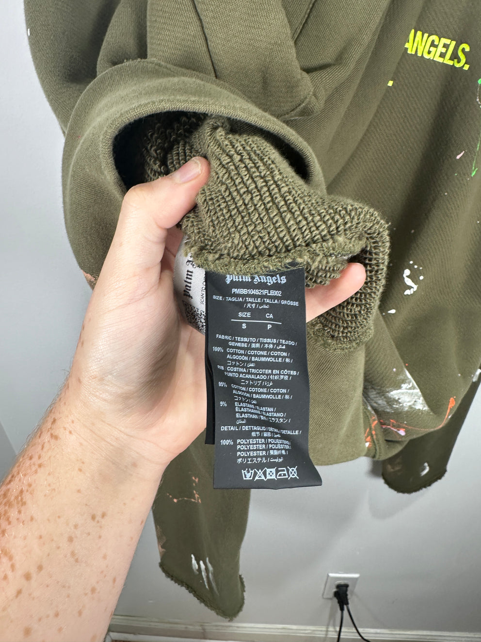 Palm Angels Green Paint Splatter Logo Hoodie Size S