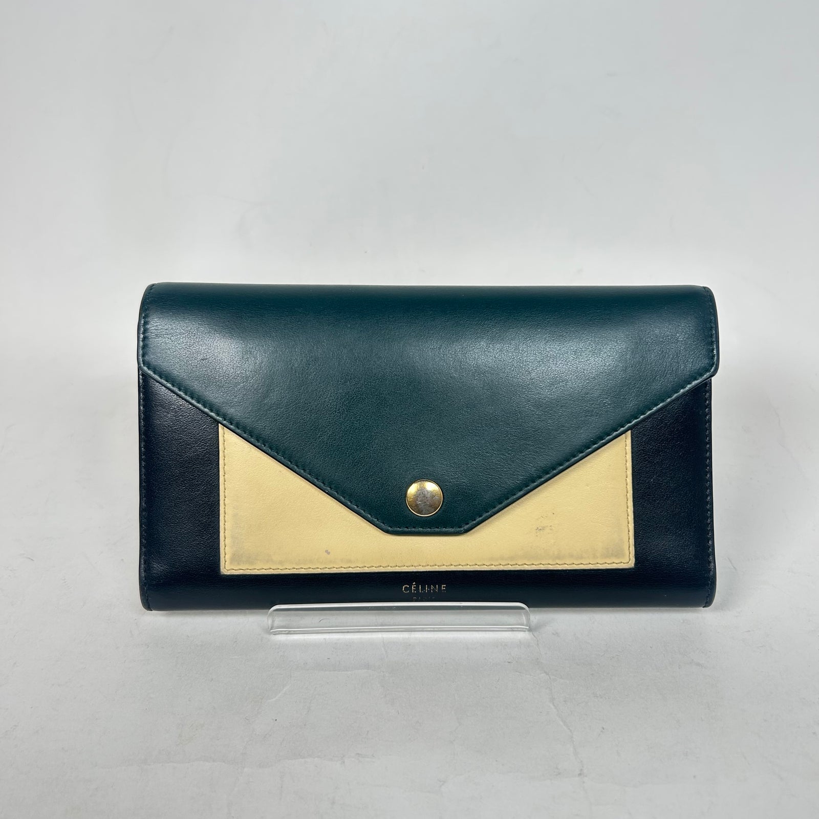 Celine Black/Green Calfskin Envelope Wallet