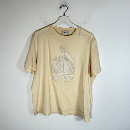 Lanvin x A Ma Maniere Cream Embroidered Logo T-Shirt Size L