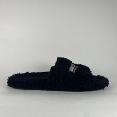 Balenciaga Black Campaign Logo Fur Slides Size 11
