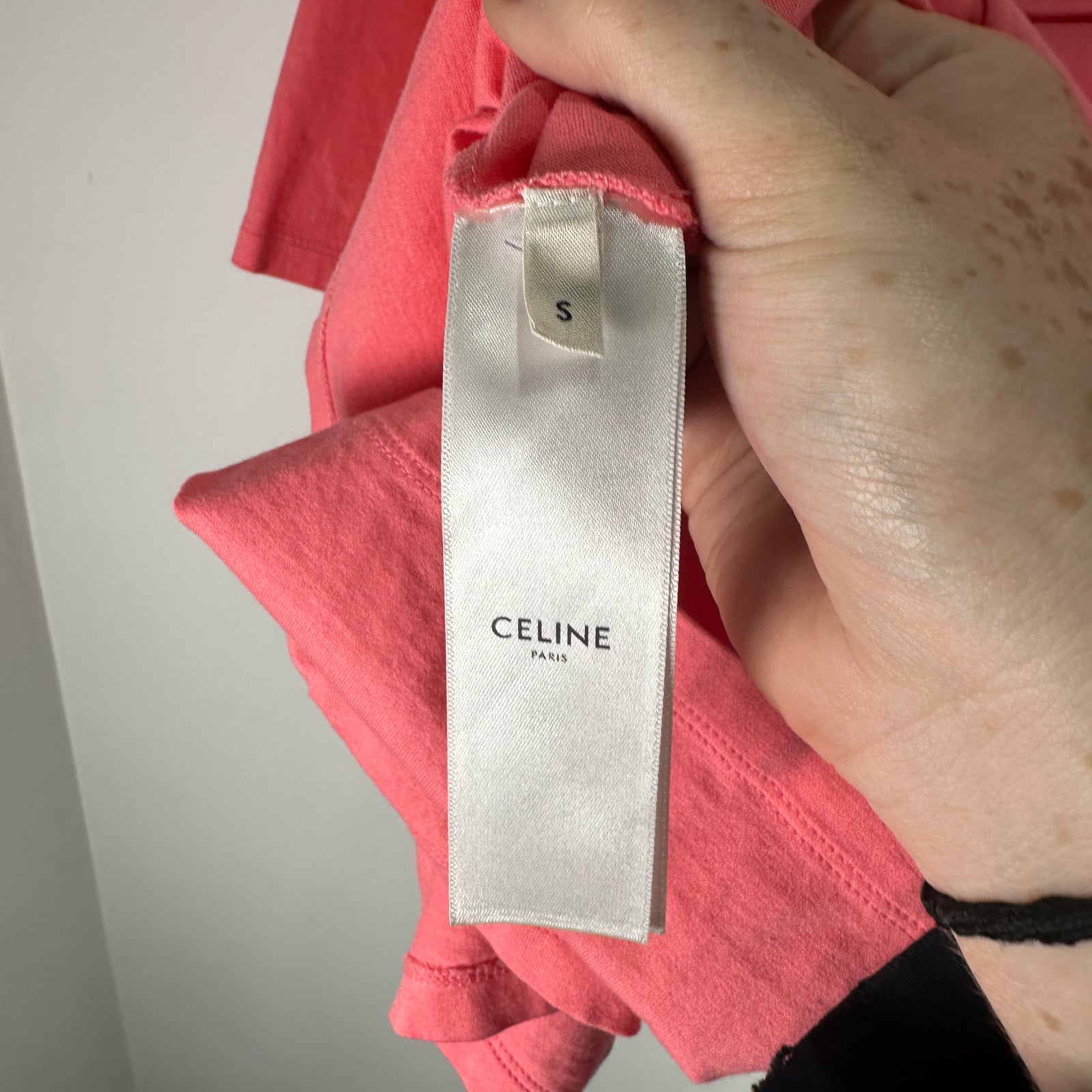 Celine Pink/White Logo T-Shirt Size S