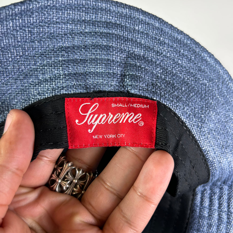Supreme Blue Raffia Crusher Hat