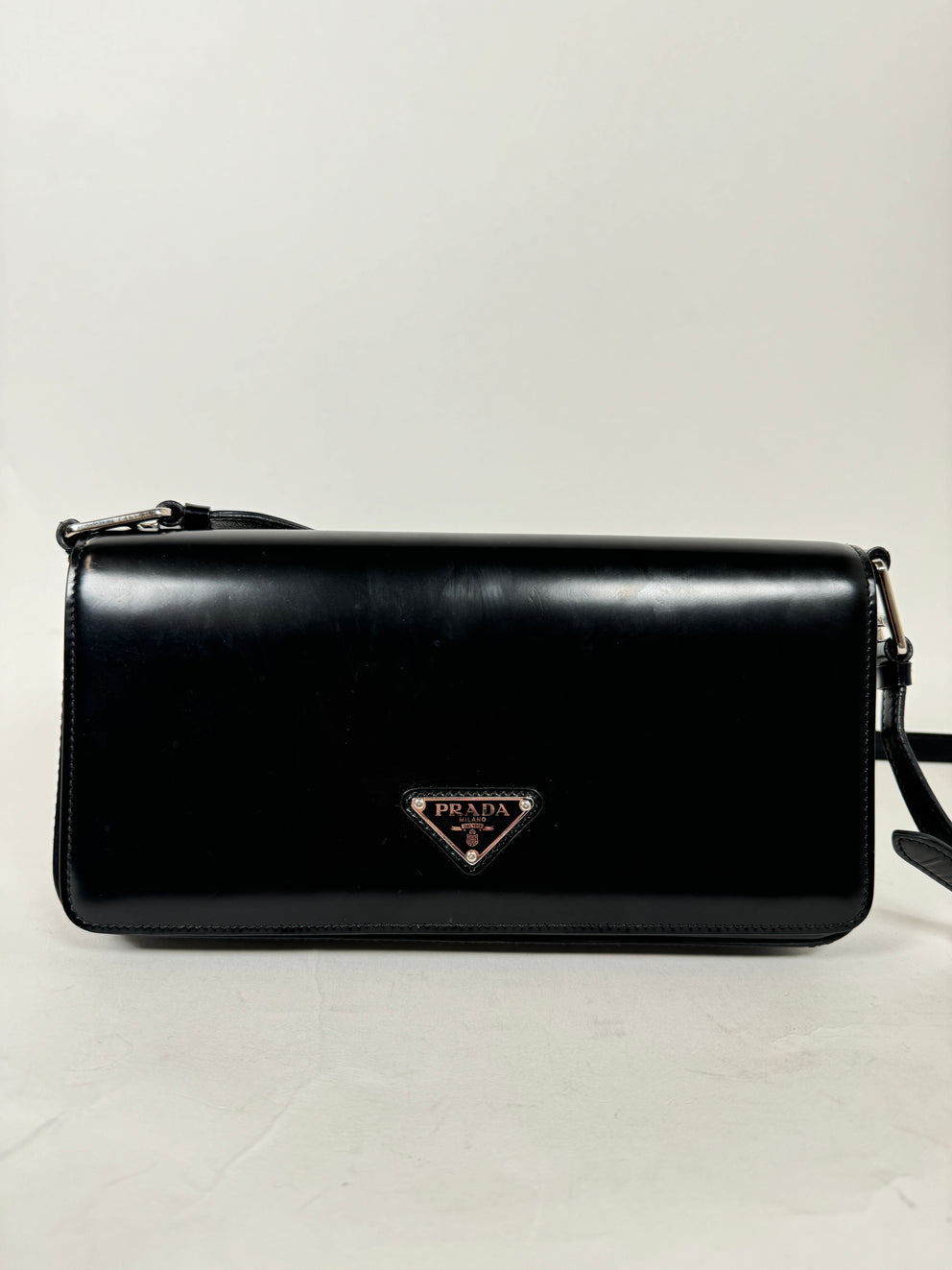 Prada Black Leather Clutch Cross-Body Bag