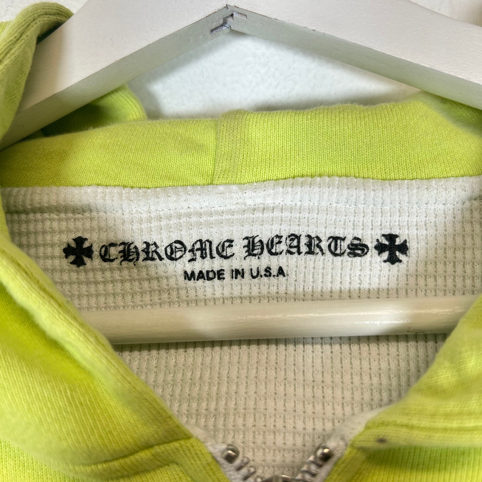 Chrome Hearts Matty Boy Neon Yellow Link Zip Up Hoodie Size L