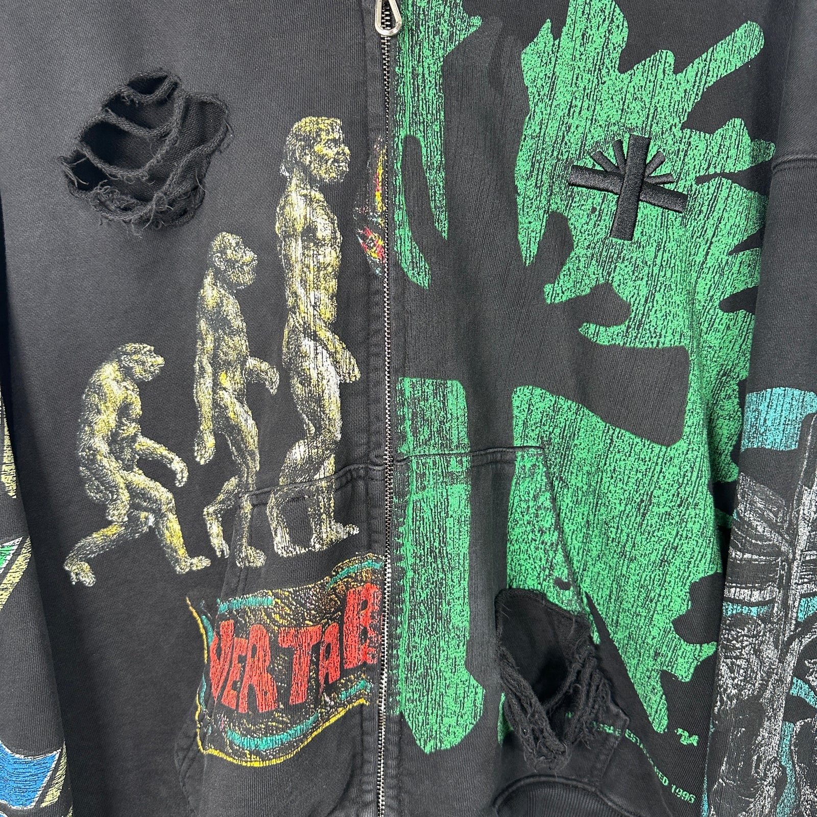 Vertabrae Montage Black Zip Up Hoodie Size L