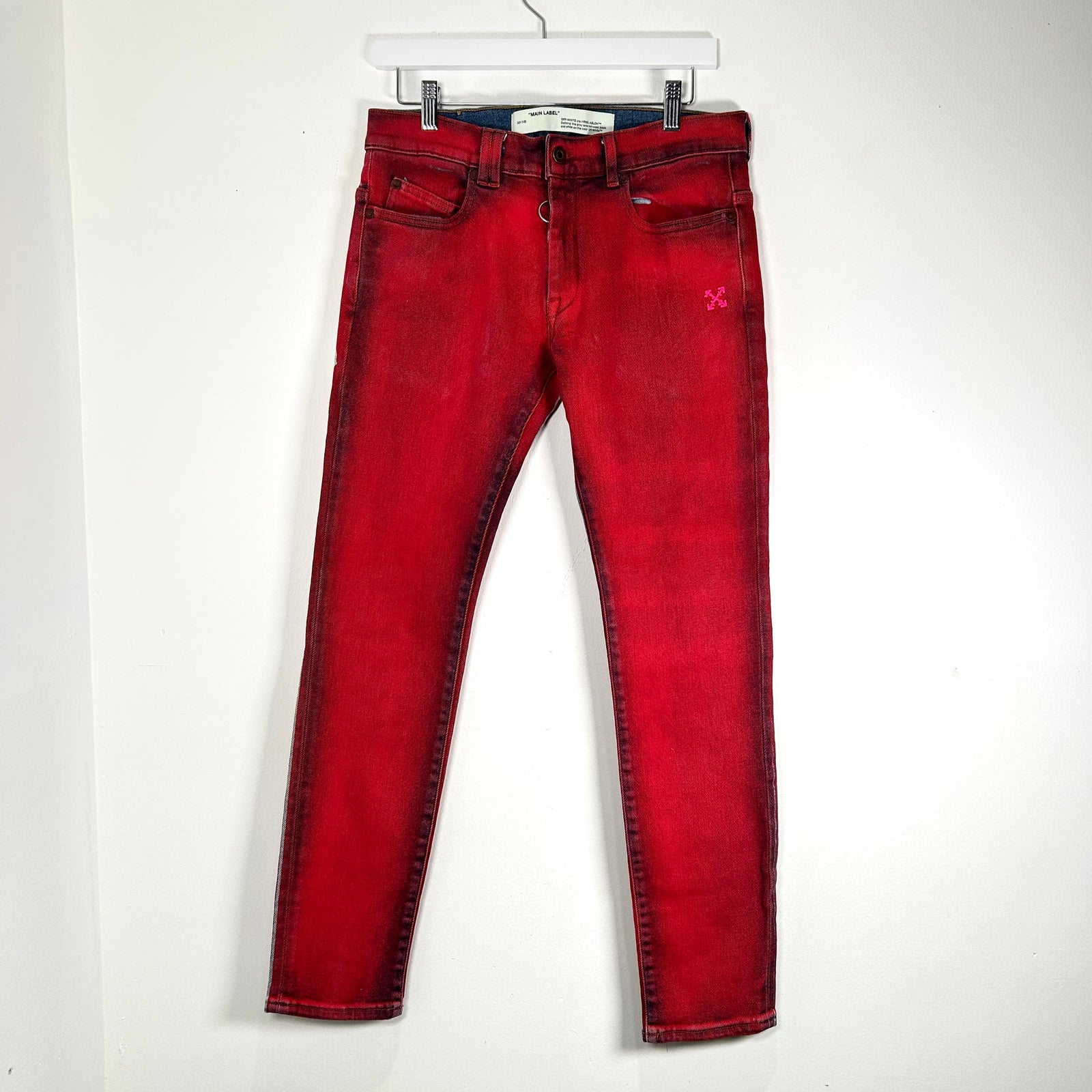 Off-White Red 'Arrow' Denim Jeans Size 30