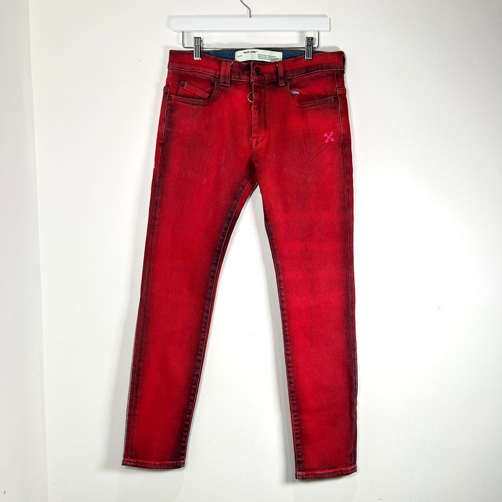 Off-White Red 'Arrow' Denim Jeans Size 30
