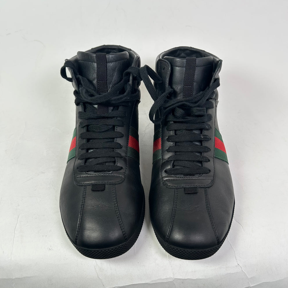 Gucci Black Web Leather High-Top Sneaker