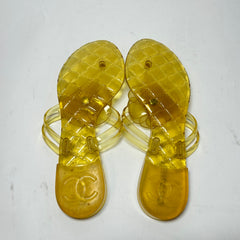 Chanel Yellow Camellia CC Jelly Sandals Size 38