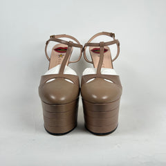 Gucci Beige Leather Malaga Kid Angel T-Strap Platform Pumps Size 40