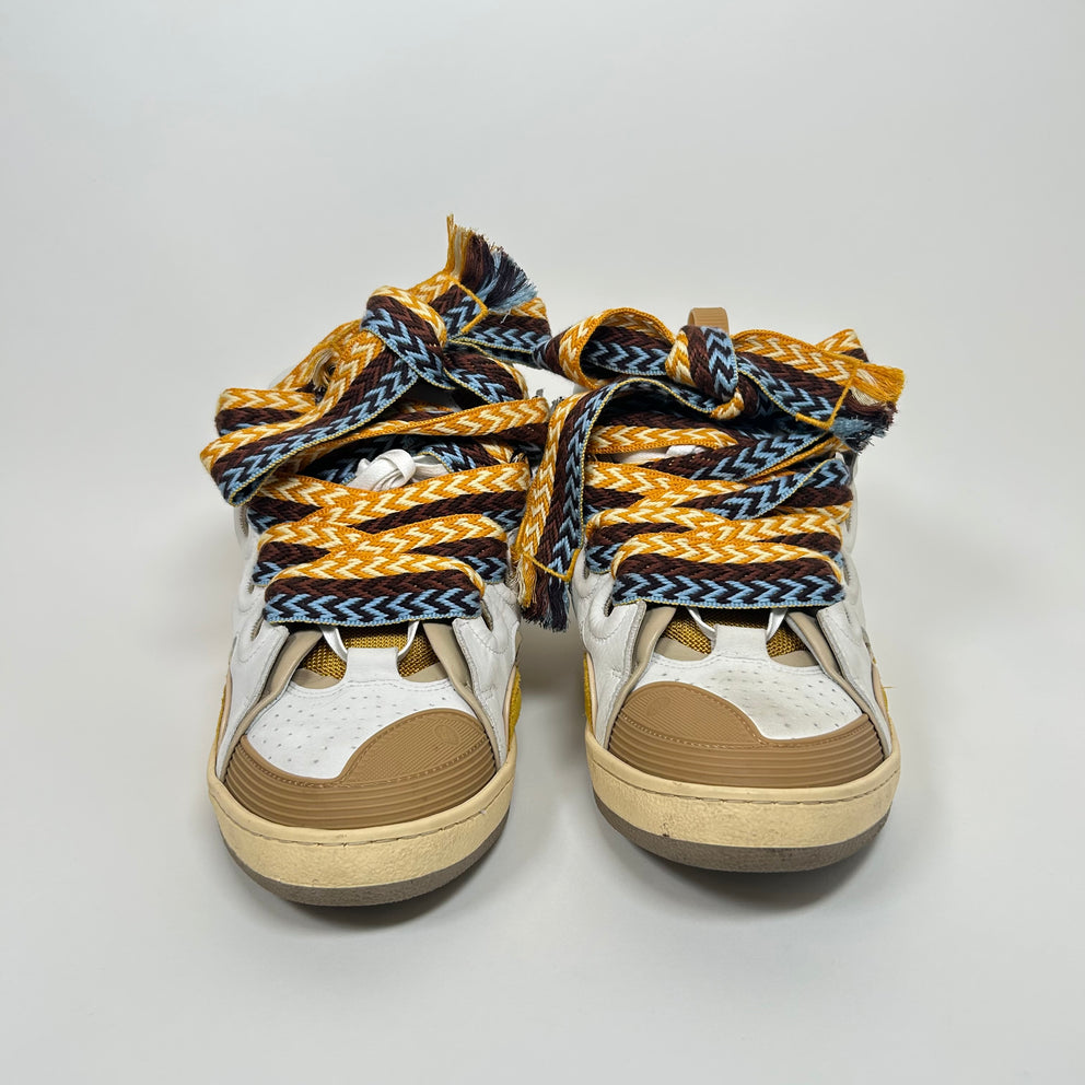 Lanvin White/Yellow Curb Sneakers Size 44
