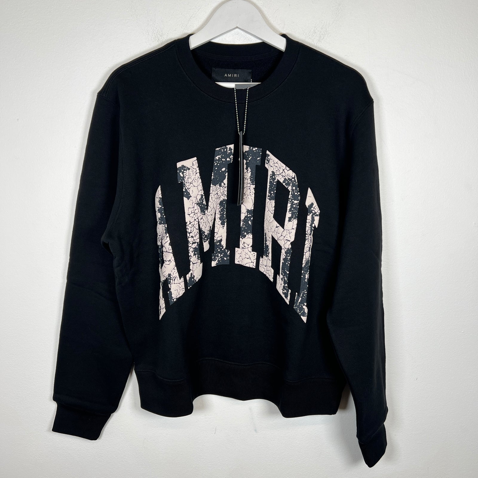 Amiri Black Cracked Collegiate Logo Crewneck Size S