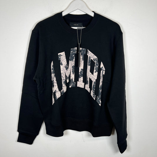 Amiri Black Cracked Collegiate Logo Crewneck Size S