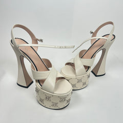 Gucci White Leather GG Studded Platform Sandals Size 38