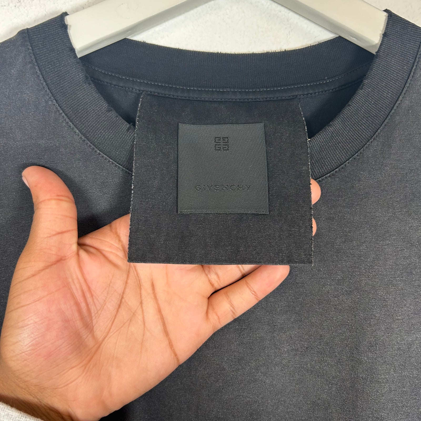 Givenchy Washed Grey Distressed Flames Logo Tee Size M