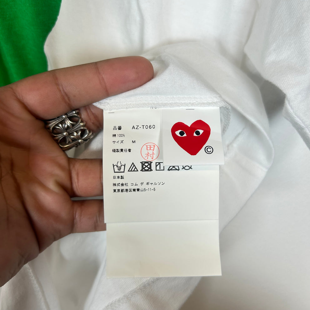 CDG Play White/Green Heart T-shirt Size M
