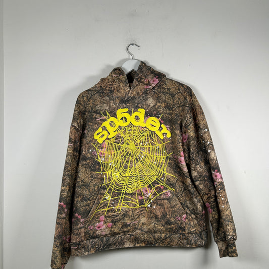 Sp5der Camouflage Yellow Logo Hoodie Size L