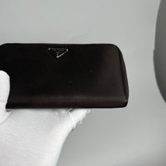 Prada Brown Nylon Zip Around Wallet