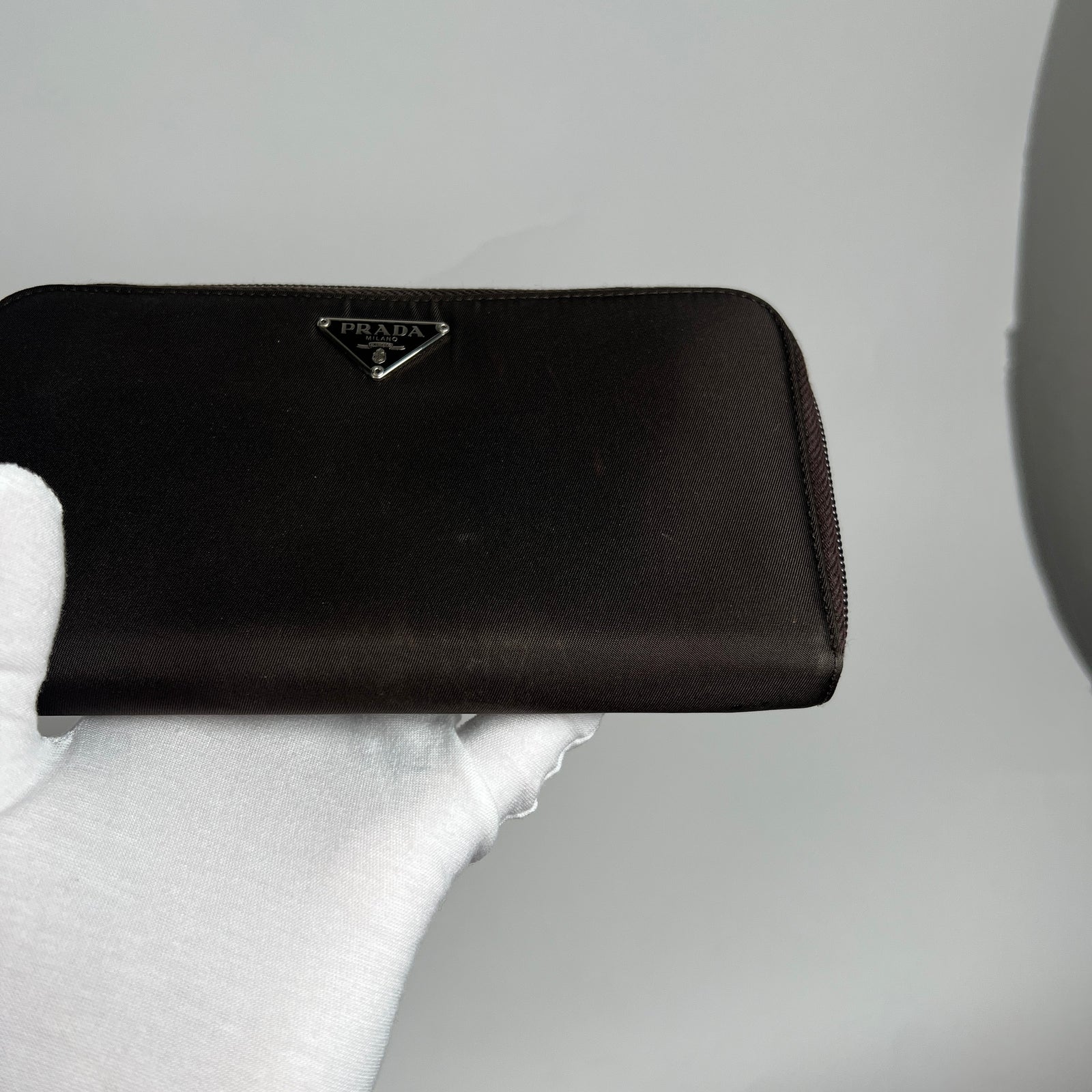 Prada Brown Nylon Zip Around Wallet