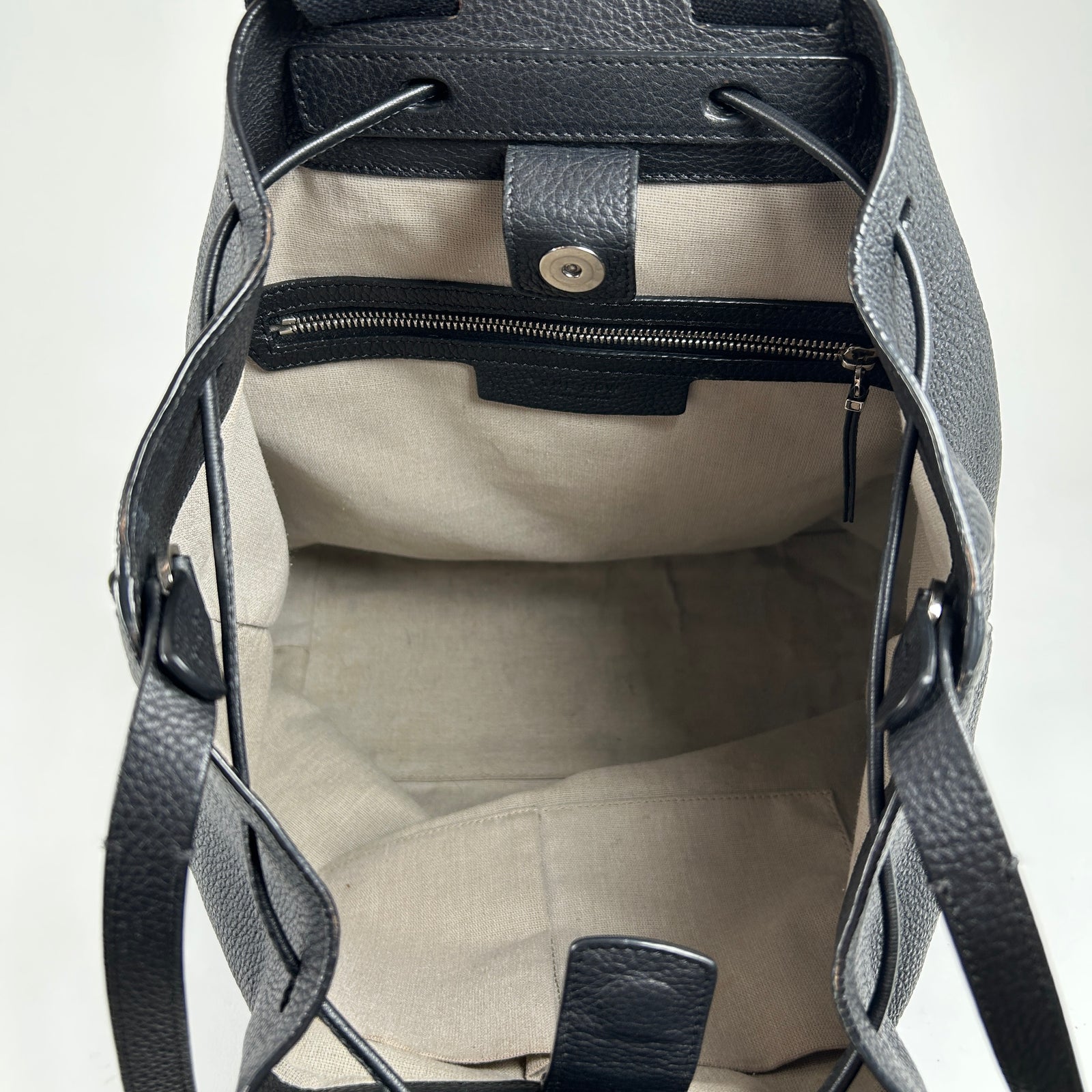 The Row Black Leather Bucket 10 Backpack