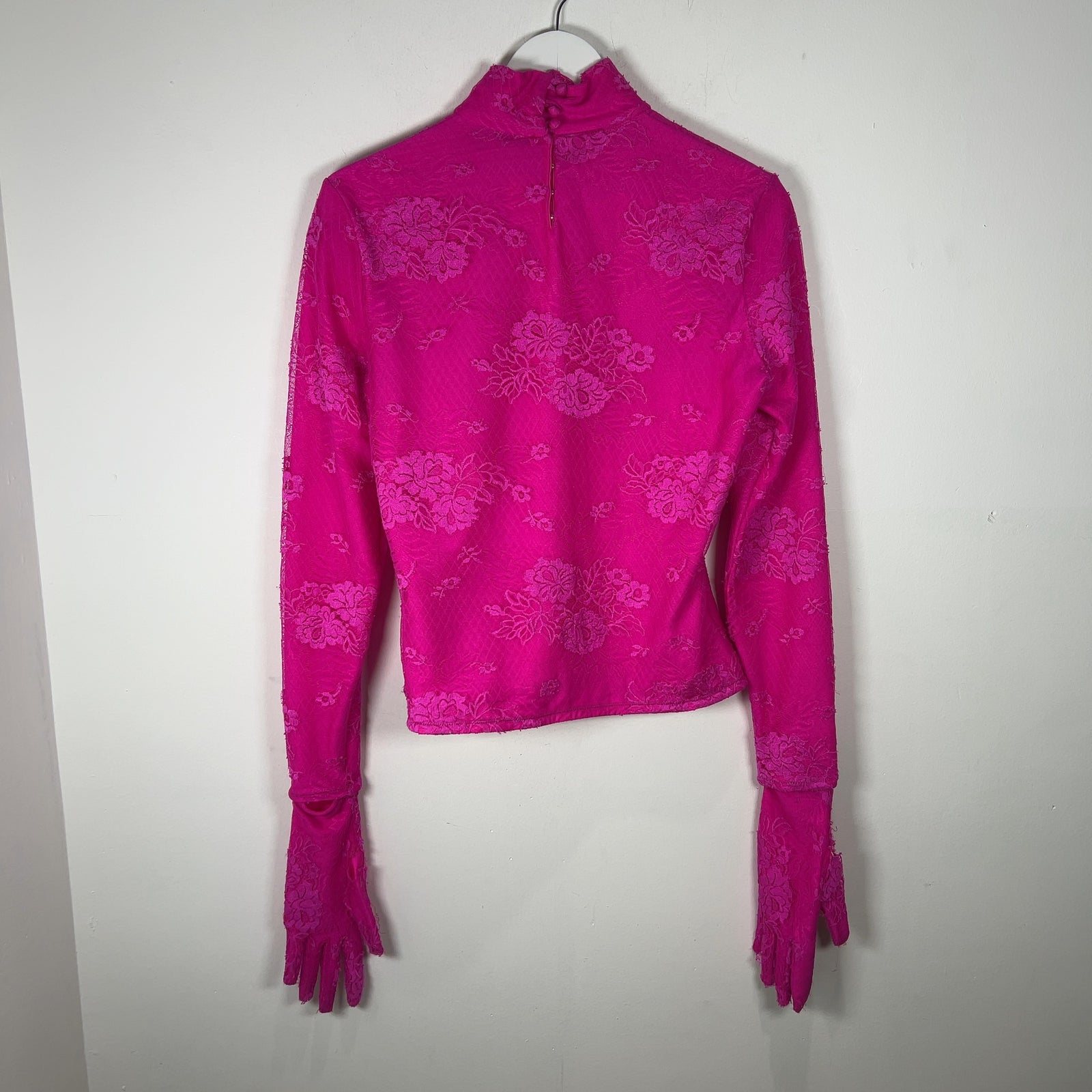 Balenciaga Pink Mesh Gloved Mock Neck Top Size XS